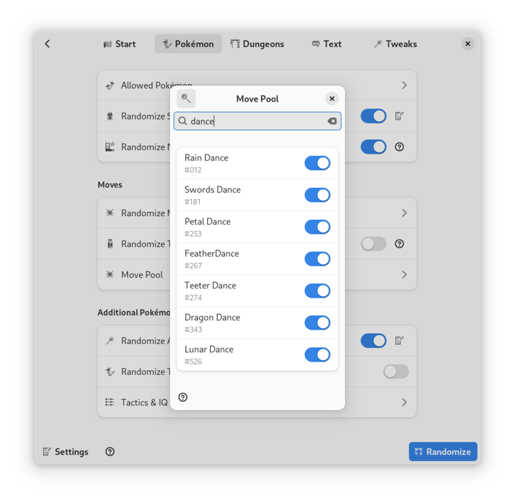 One of the dialogs to edit additional information. Here: Selector for allowed moves.